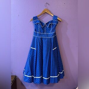 Hell Bunny Vixen Retro Rockabilly Swing Halter Dress - Blue & White Polka Dots